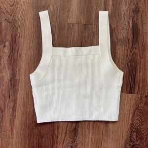 white sweater knit cropped tank top